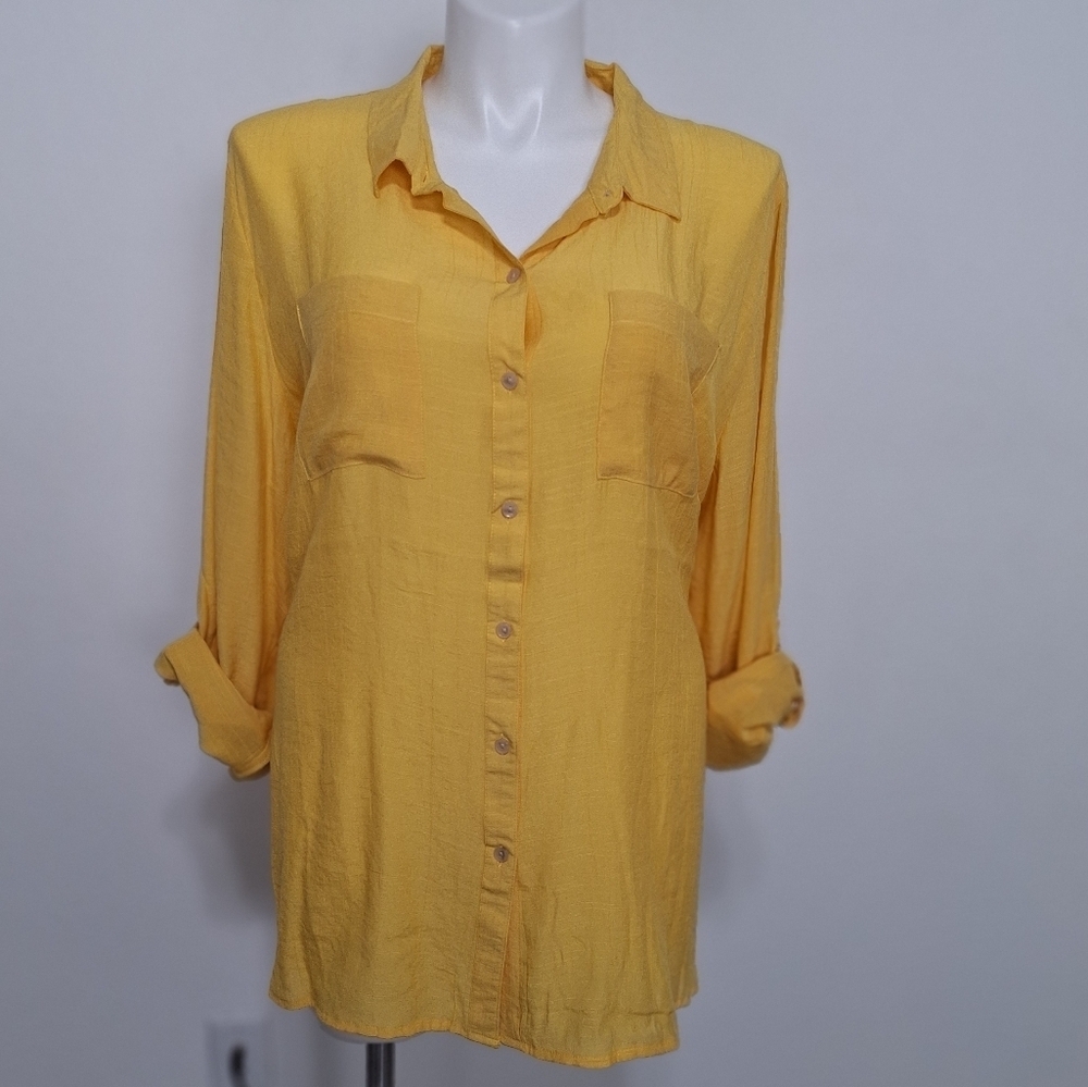 Cato Plus Sportswear NEW Ochre Yellow Relaxed Fit Button-Down Shirt Size 26/28W
